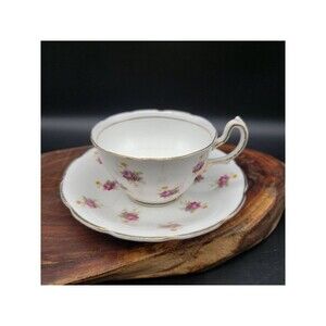 Royal Stuart England Cup Saucer Pink Floral Sprig Bone China